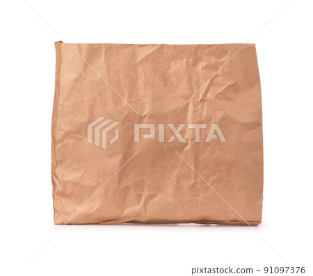 Front view of crumpled brown paper bag Front view of crumpled brown paper bag 91097376