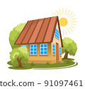 Summer landscape. House surrounded by trees 91097461