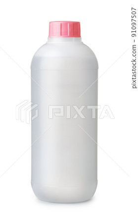Front view of chemical liquid in translucent plastic bottle 91097507
