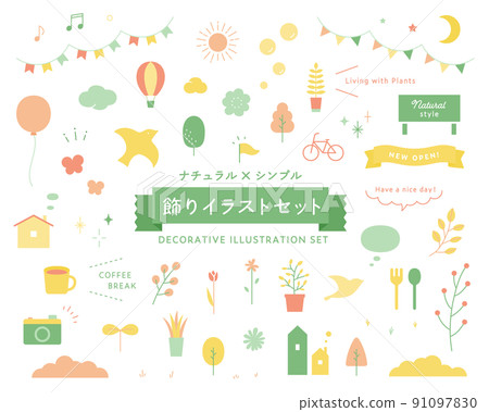 自然 x 簡單裝飾插圖集圖標裝飾處理框架事件植物絲帶 91097830