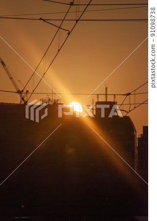 Tram at sunrise Tram at sunrise 91098738