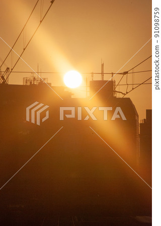 Tram at sunrise 91098759