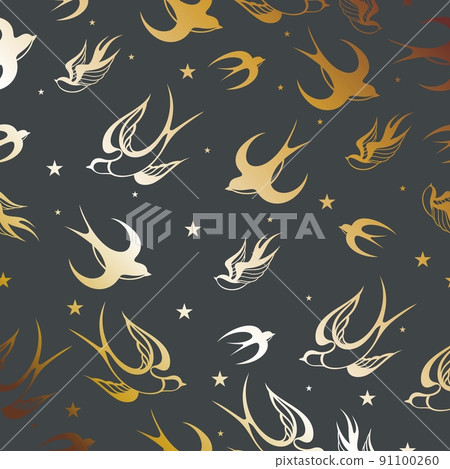 Swallow seamless pattern. Swallow bird silhouette 91100260