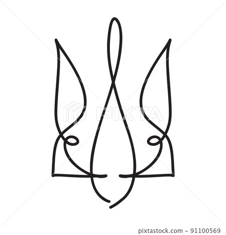 Vector National ukrainian symbol Trident icon. Hand drawn calligraphy Coat of Arms of Ukraine State emblem black color illustration flat style image 91100569
