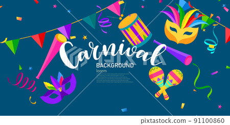Background design for carnival fun traditional mask with feathers and confetti for carnival, mardi gras, festival, masquerade vector illustration. Background design for carnival fun traditional mask with feathers and confetti for carnival, mardi gras, festival, masquerade vector illustration. 91100860