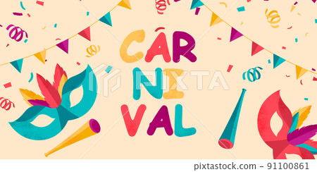 Background design for carnival fun traditional mask with feathers and confetti for carnival, mardi gras, festival, masquerade vector illustration. Background design for carnival fun traditional mask with feathers and confetti for carnival, mardi gras, festival, masquerade vector illustration. 91100861