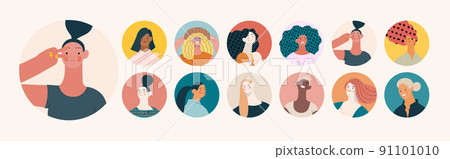 People avatars - Avatars, Women portratits set -Modern flat vector concept illustration of women, round user avatars, face portraits Illustration on feminism protest, girl power, ethnicity diversity 91101010