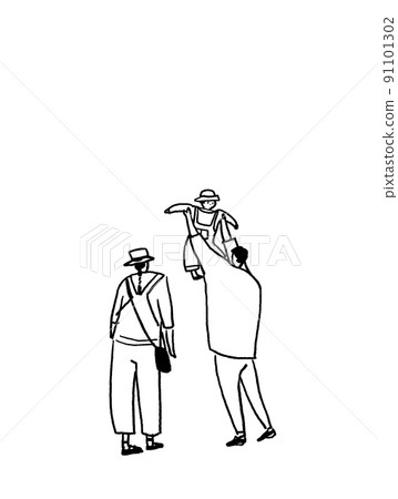 Men and women, families, line drawings (vertical) that make small children tall and tall Men and women, families, line drawings (vertical) that make small children tall and tall 91101302