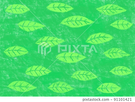 Background material with pastel-like dark green and yellow-green leaf pattern 91101421