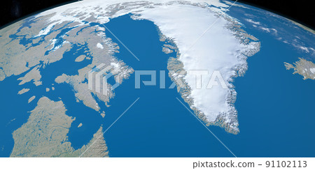 Baffin Sea in planet earth, aerial view from outer space. 3d render 91102113