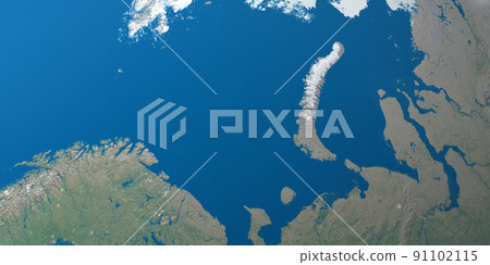Barents Sea in in planet earth, aerial view from outer space 91102115