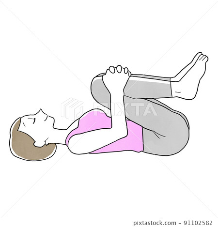 為脫氣擺姿勢的女人手繪瑜伽插圖素材 91102582