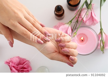 Concept of hand care with cosmetics on white background Concept of hand care with cosmetics on white background 91104892