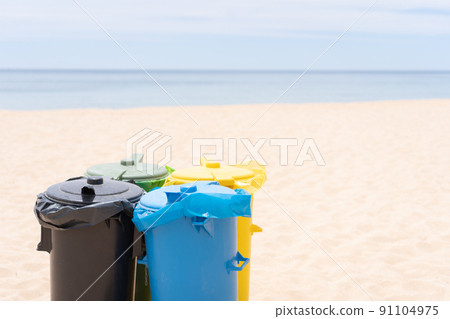 Clean beach garbage bins. Clean beach garbage bins. 91104975