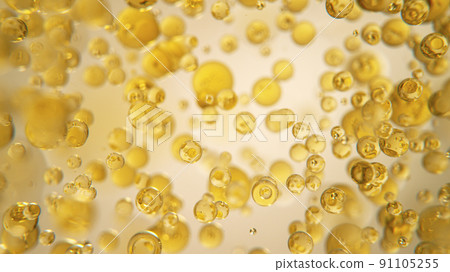 Moving Oil Bubbles on Light Background, macro shot. 91105255