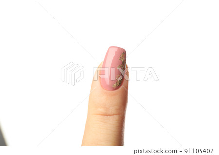 Female finger with manicure isolated on white background 91105402