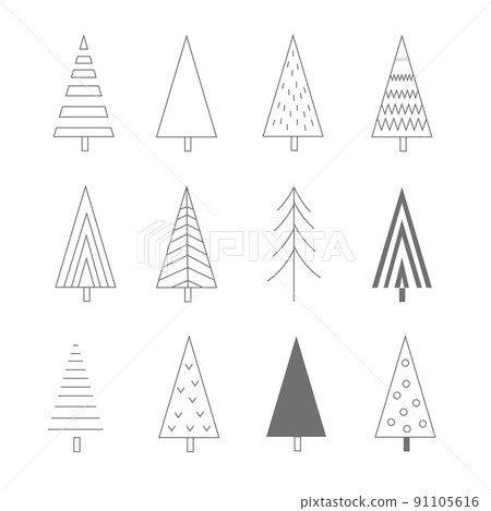 Christmas Tree linear icons set, vector outline drawing. Xmas new eve tree symbol, simple pictogram collection. Winter season design elements isolated on white Christmas Tree linear icons set, vector outline drawing. Xmas new eve tree symbol, simple pictogram collection. Winter season design elements isolated on white 91105616
