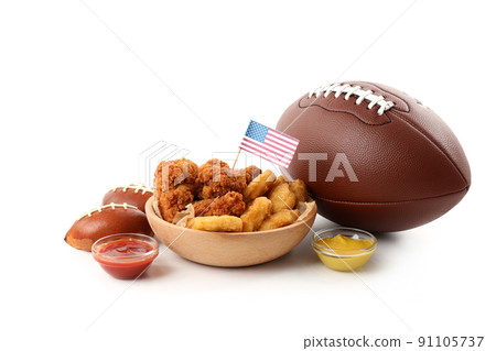 Concept of Super bowl snacks isolated on white background 91105737