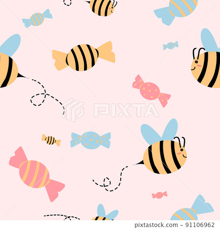 cute bee with sweet candy seamless pattern for digital printing or fabric 91106962