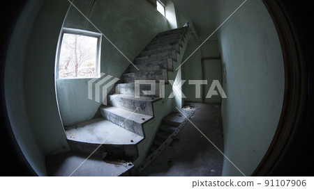 Building being demolished Concrete stairs 91107906