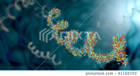Ribonucleic acid strands consisting of nucleotides important for protein bio-synthesis - 3d illustration 91108350