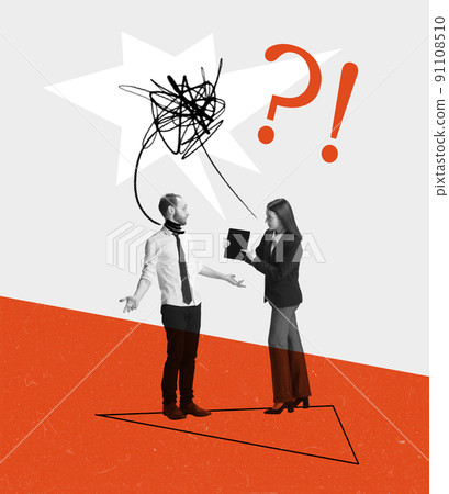 Contemporary art collage. Conceptual image. Business manager claiming on employee's project mistake 91108510