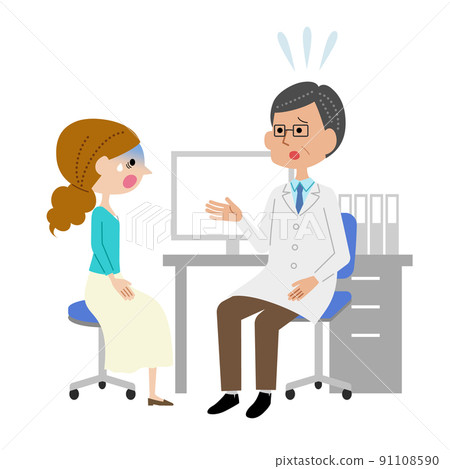 A young woman who is shocked by being explained by a male doctor in the doctor's office 91108590