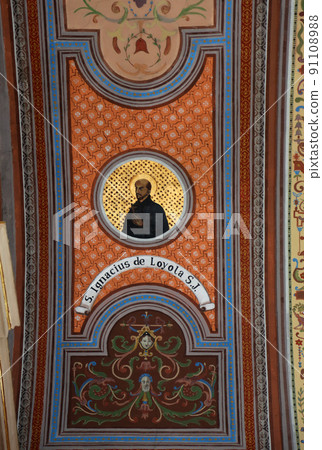 Saint Ignatius of Loyola, fresco on the ceiling of the church of St. Aloysius in Travnik, Bosnia and Herzegovina 91108988