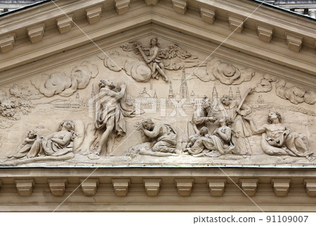 Architectural details on the famous Karlskirche in Vienna, Austria Architectural details on the famous Karlskirche in Vienna, Austria 91109007