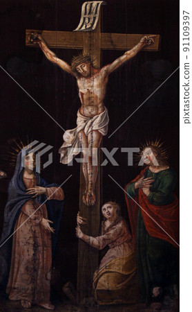 Crucifixion, Blessed Virgin Mary and Saint John under the cross, Saint John the Baptist catholic church in Budva, Montenegro 91109397