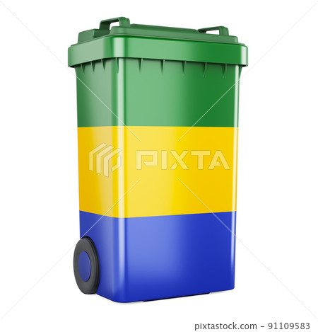 Waste container with Gabonese flag, 3D rendering Waste container with Gabonese flag, 3D rendering 91109583