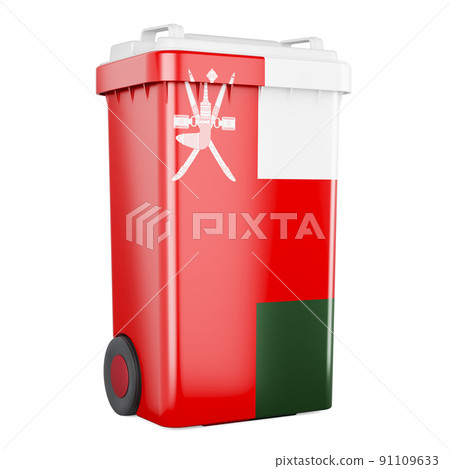 Waste container with Omani flag, 3D rendering 91109633