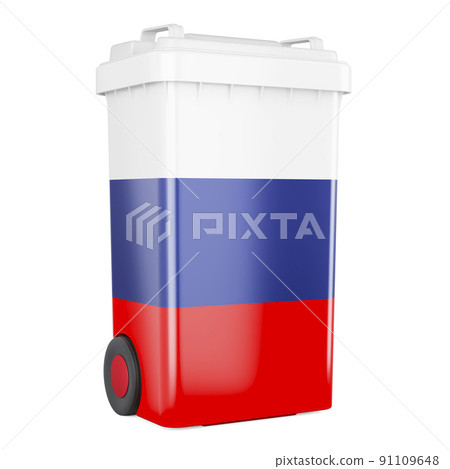 Waste container with Russian flag, 3D rendering 91109648