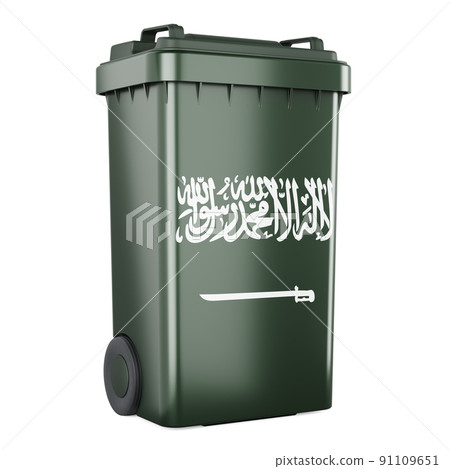 Waste container with Saudi Arabian flag, 3D rendering 91109651