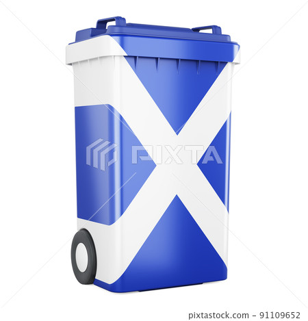 Waste container with Scottish flag, 3D rendering Waste container with Scottish flag, 3D rendering 91109652