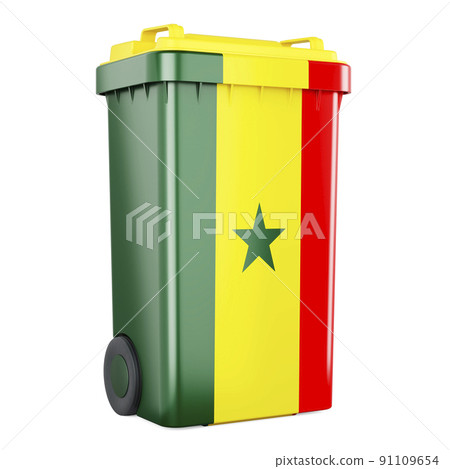 Waste container with Senegalese flag, 3D rendering Waste container with Senegalese flag, 3D rendering 91109654