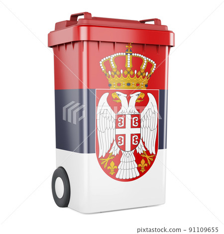 Waste container with Serbian flag, 3D rendering Waste container with Serbian flag, 3D rendering 91109655