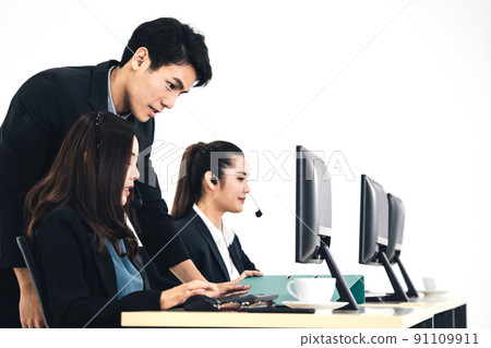 Customer call center care businessman staff work with team. Customer call center care businessman staff work with team. 91109911