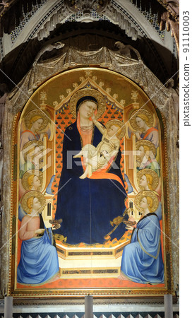 Madonna Child by Bernardo Daddi, altarpiece in Orsanmichele Church in Florence, Tuscany, Italy 91110003