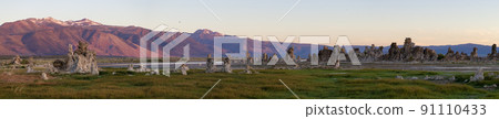 Tufa towers rock formation in Mono Lake. Sunny Sunrise. Tufa towers rock formation in Mono Lake. Sunny Sunrise. 91110433