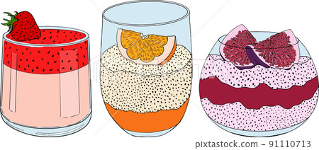 Delicious sweets and desserts. Hand drawn colorful illustration of traditional desserts 91110713