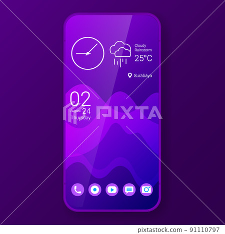purple elegant home screen realistic smartphone user interface purple elegant home screen realistic smartphone user interface 91110797