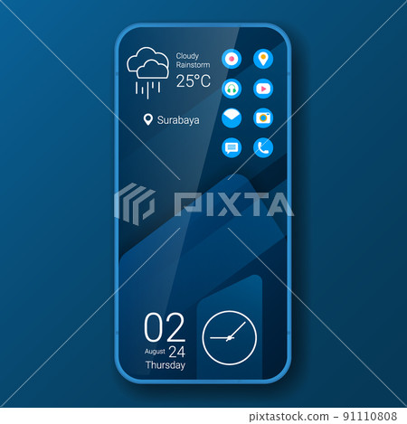 blue elegant home screen realistic smartphone user interface blue elegant home screen realistic smartphone user interface 91110808