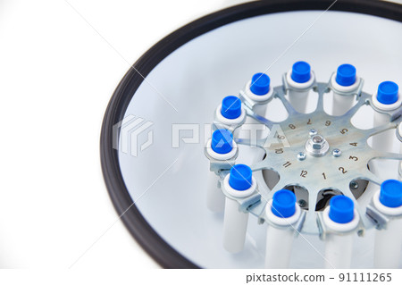 Platelet-Rich plasma preparation. Tubes with blood in Centrifuge. Platelet-Rich plasma preparation. Tubes with blood in Centrifuge. 91111265