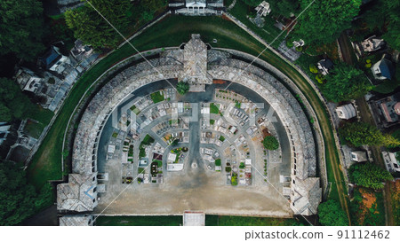 Aerial view of The Monumental Cemetery of Oropa in Northern Italy. Aerial view of The Monumental Cemetery of Oropa in Northern Italy. 91112462