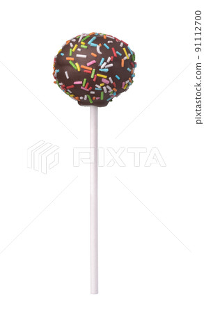 Front view of colorful sprinkles chocolate cake pop Front view of colorful sprinkles chocolate cake pop 91112700