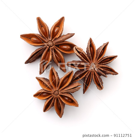 Top view of three dry star anise spice Top view of three dry star anise spice 91112751