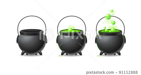 Realistic Detailed 3d Witch Cauldron Animation Set. Vector Realistic Detailed 3d Witch Cauldron Animation Set. Vector 91112888