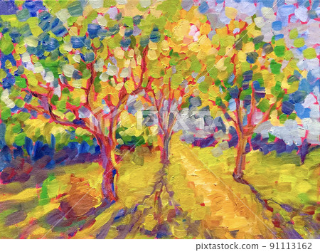 Sunny forest wood trees Original oil painting Sunny forest wood trees Original oil painting 91113162