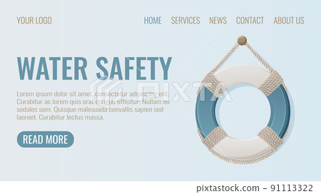 Water safety, lifebuoy with ropes, web template, vector illustration in cartoon marine style Water safety, lifebuoy with ropes, web template, vector illustration in cartoon marine style 91113322
